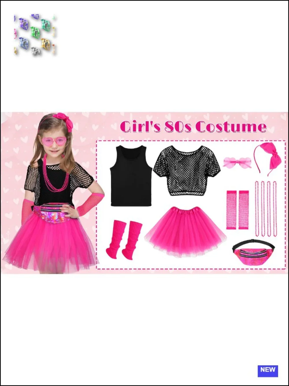 Girls 80s Costume Set Cotton Fishnet Tutu Skirt Leg Warmers